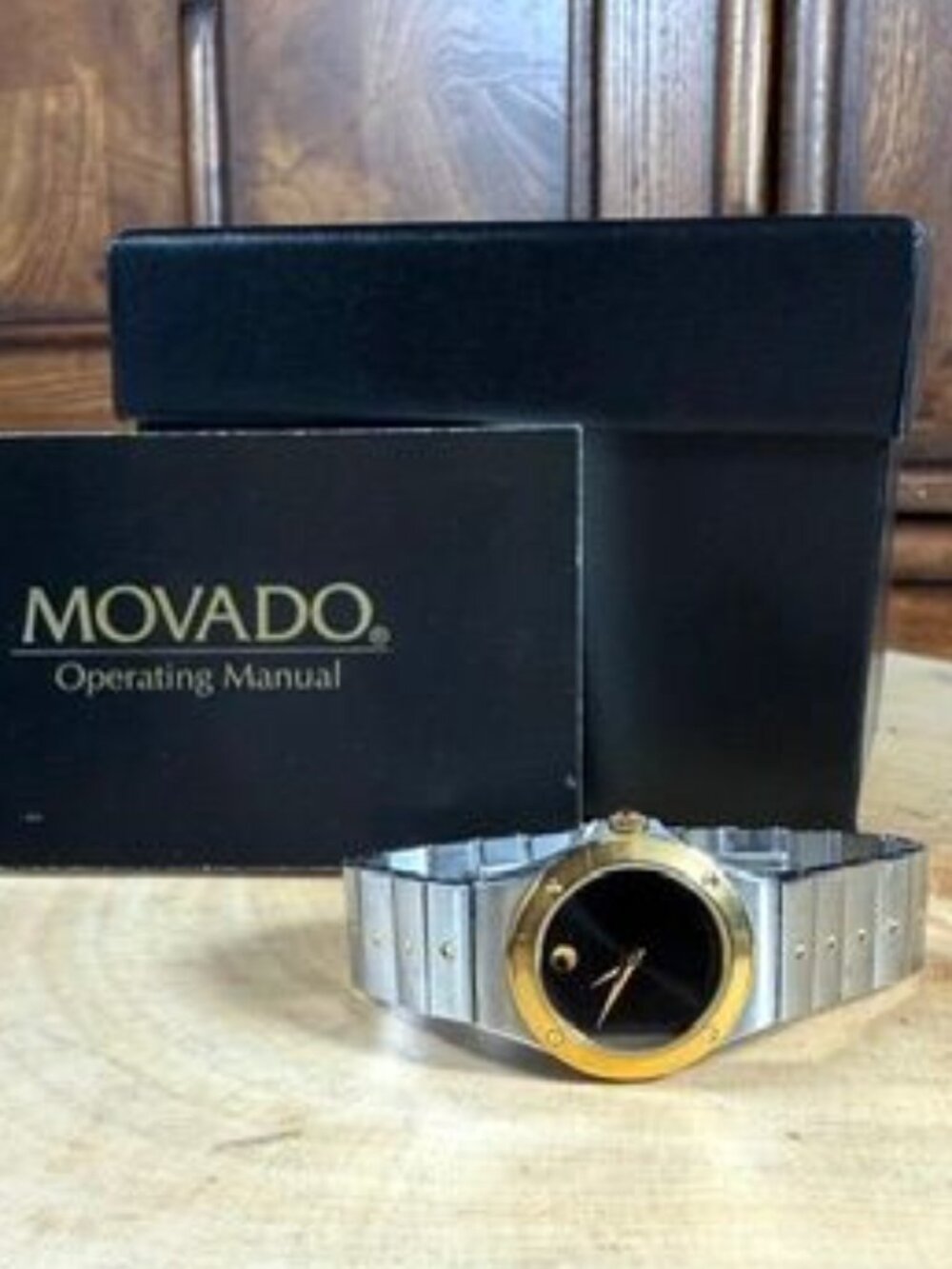 Vintage Movado Museum Black Face Two-Tone All Steel Water Resistant Watch